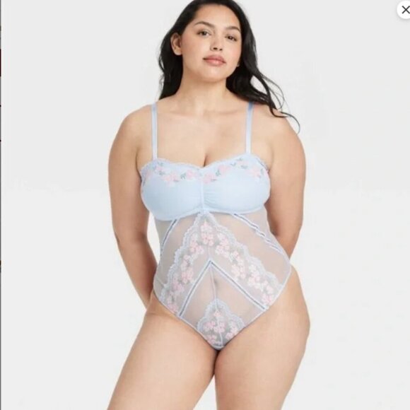 Auden Other - Auden Light Blue Floral Lace Bodysuit